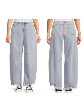 *NWT* GB Baggy Barrel Leg Crop/Petite Jeans, Darted Knee Hi-Rise Raw Hem, Sz 13